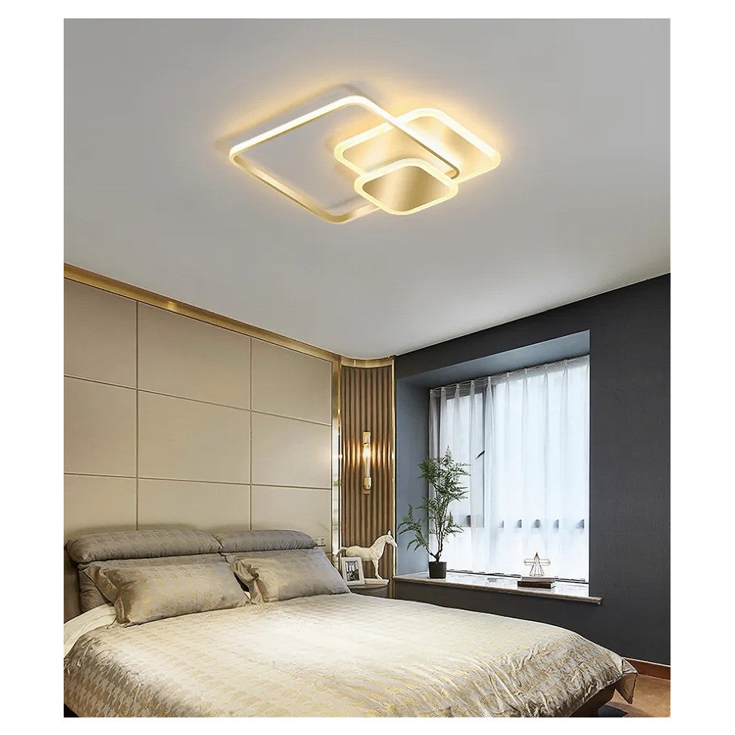 Trade Shop - Plafoniera Luce Naturale Led Quadrata 50w Lampadario A Soffitto Oro Moderno 50071         