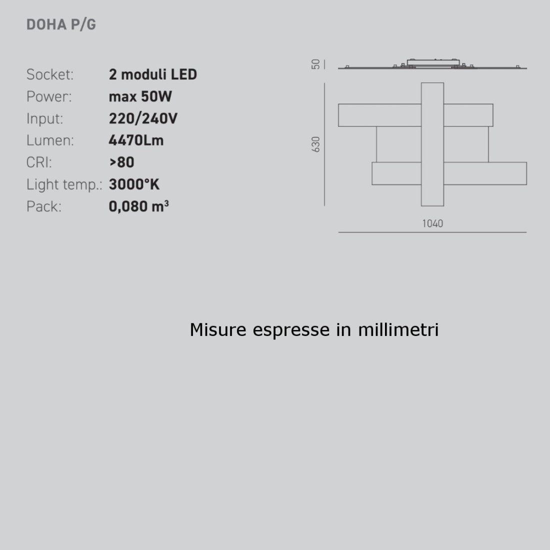 Plafoniera moderna gea luce doha pg led 50w 220v alluminio metacrilato lampada soffitto