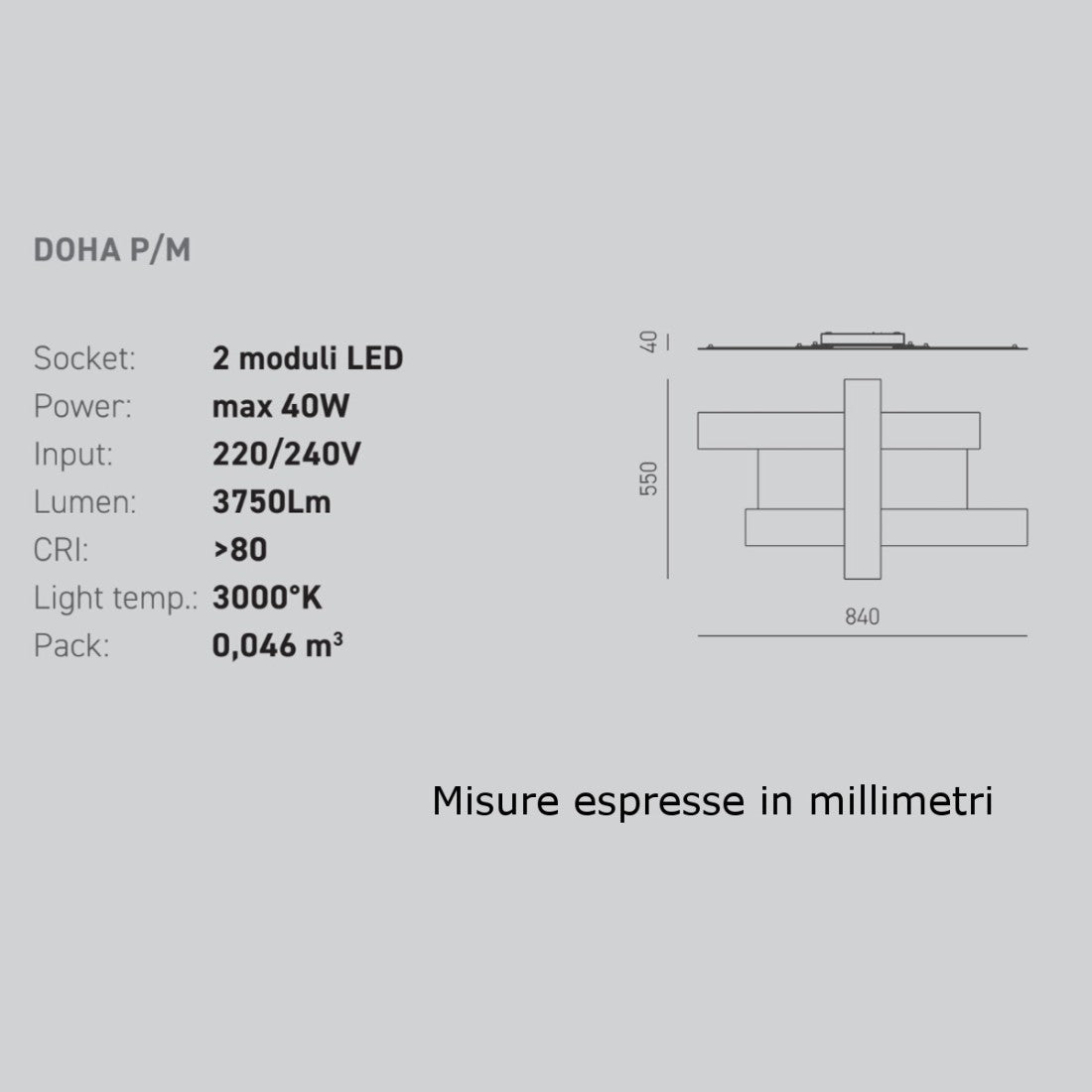 Plafoniera moderna gea luce doha pm led 40w 220v alluminio metacrilato lampada soffitto, finitura metallo bianco opaco