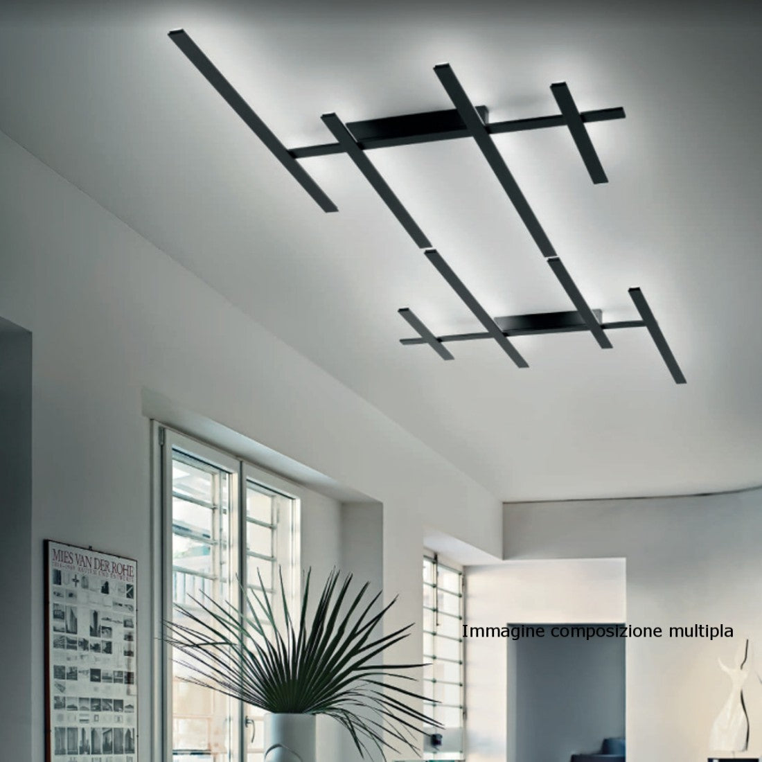 Plafoniera moderna gea luce rake axl 70.2w led dimmerabile alluminio lampada soffitto parete, finitura metallo nero