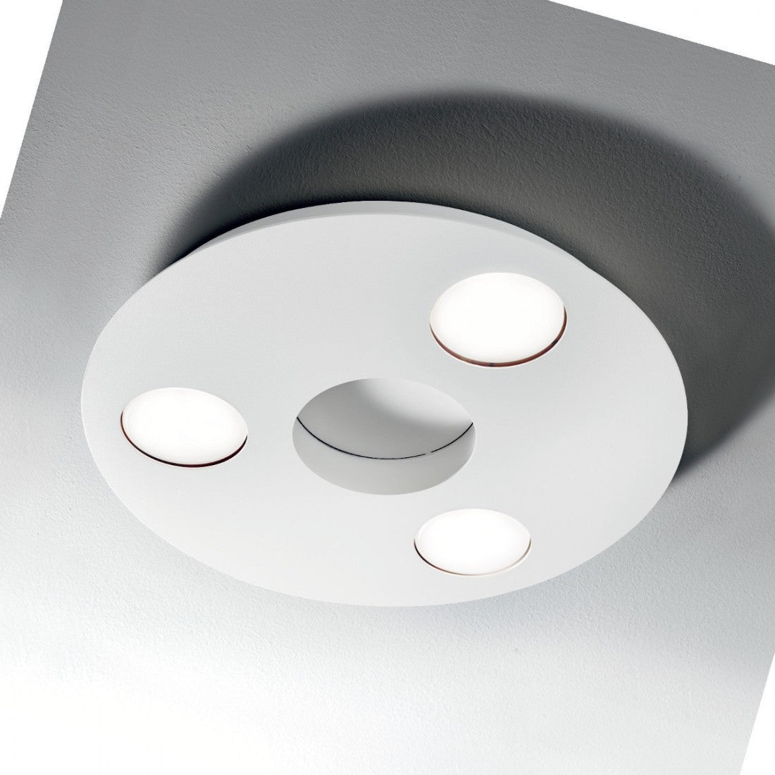 Plafoniera moderna illuminando ufo pl3 gx53 led lampada soffitto metallo bianco sabbia tonda, finitura metallo bianco