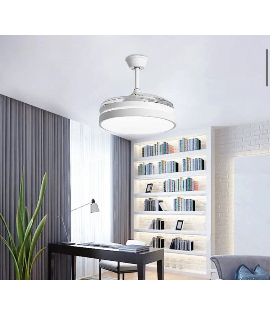 Plafoniera Moderna Led Con Ventilatore Soffitto Cambia 3 Luci Telecomando F7189         