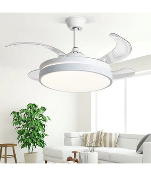 Plafoniera Moderna Led Con Ventilatore Soffitto Cambia 3 Luci Telecomando F7189         