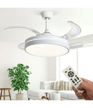 Plafoniera Moderna Led Con Ventilatore Soffitto Cambia 3 Luci Telecomando F7189         