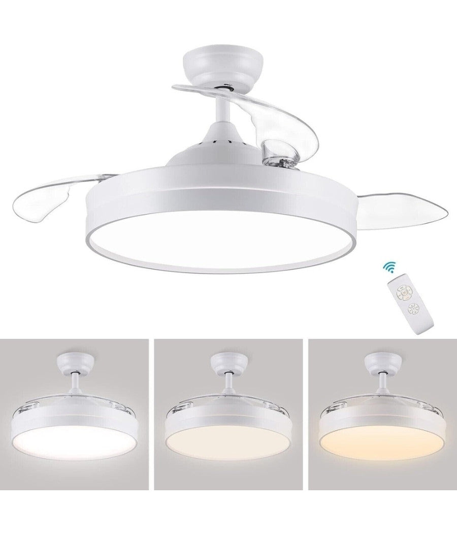 Plafoniera Moderna Led Con Ventilatore Soffitto Cambia 3 Luci Telecomando F7189         