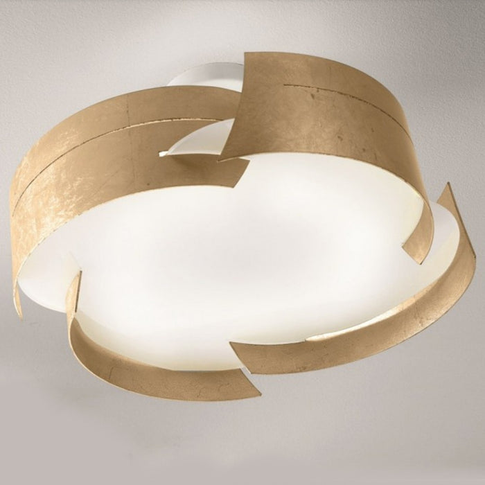 Plafoniera moderna selene illuminazione vultur 1022e 1025e e27 led acciaio lampada soffitto, finitura metallo foglia oro