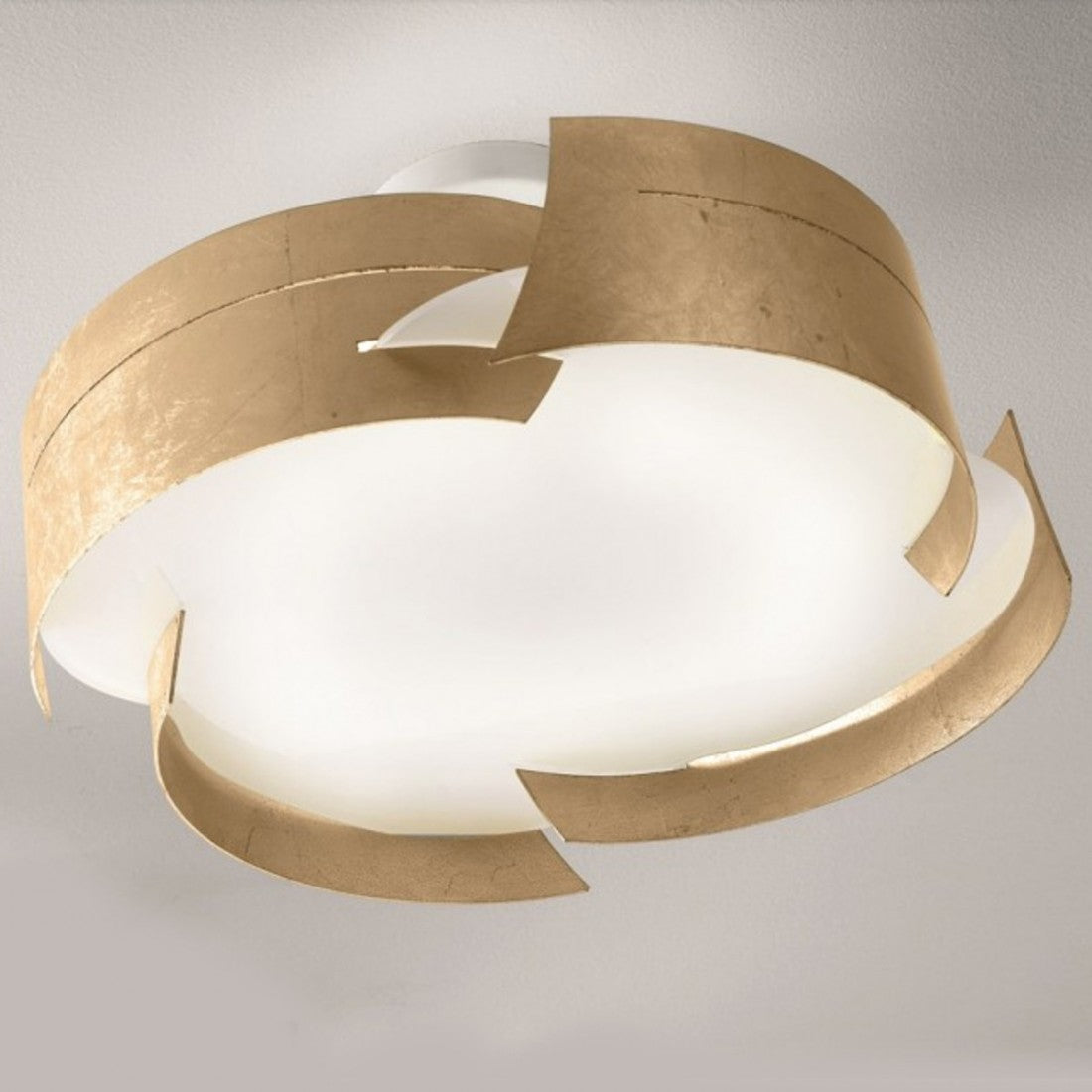 Plafoniera moderna selene illuminazione vultur 1022e 1025e e27 led acciaio lampada soffitto, finitura metallo foglia oro