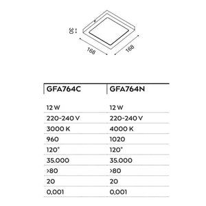 Plafoniera quadrata gea led sham q gfa764 12w led 220v termoplastica lampada soffitto moderna interno, tonalità luce