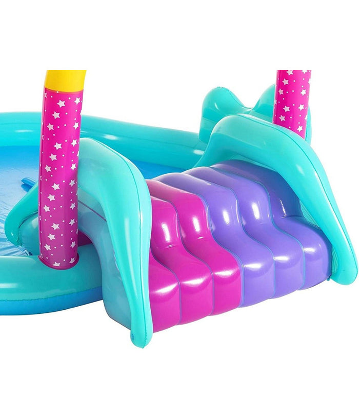 Play Center Magico Unicorno Piscina 274x198x137cm Scivolo Anelli Bacchetta 53097         