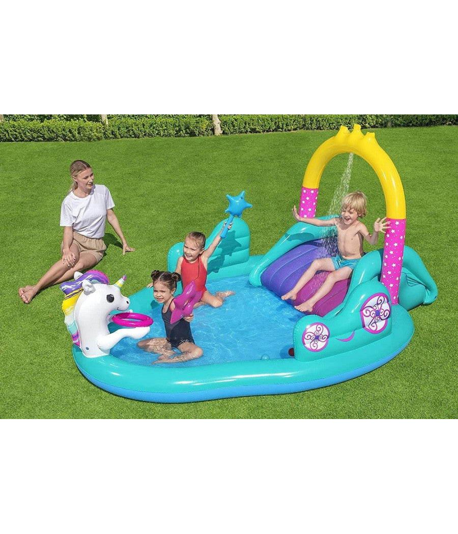 Play Center Magico Unicorno Piscina 274x198x137cm Scivolo Anelli Bacchetta 53097         