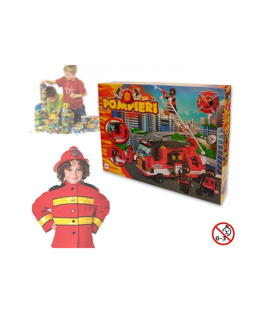 Playset Costruzioni Pomperi 170pz Assemblare Personaggi Vigili Del Fuoco Camion         