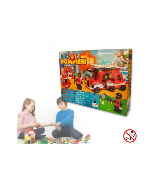 Playset Costruzioni Pomperi 170pz Assemblare Personaggi Vigili Del Fuoco Camion         