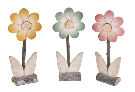 Set 3 Fiori Artificiali di Legno H 42 cm