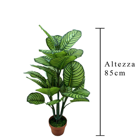 Pianta Artificiale Calathea in Vaso con 22 Foglie H 85 cm