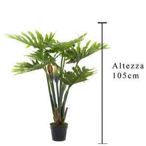 Pianta Artificiale Monstera in Vaso con 7 Foglie con Vaso H 105 cm