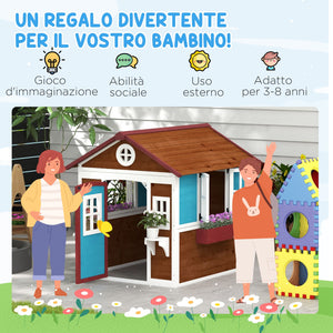 Casetta per Bambini 3-8 Anni 114x126,4x135 cm con Tetto Inclinabile Vasi e Fioriere in Legno di Abete