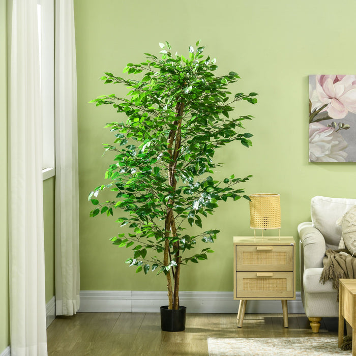 Pianta Artificiale di Ficus con Vaso per Interni ed Esterni 180 cm Verde