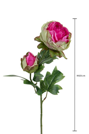 Set 6 Rami Artificiali Peonia per 2 Fiori 60 cm