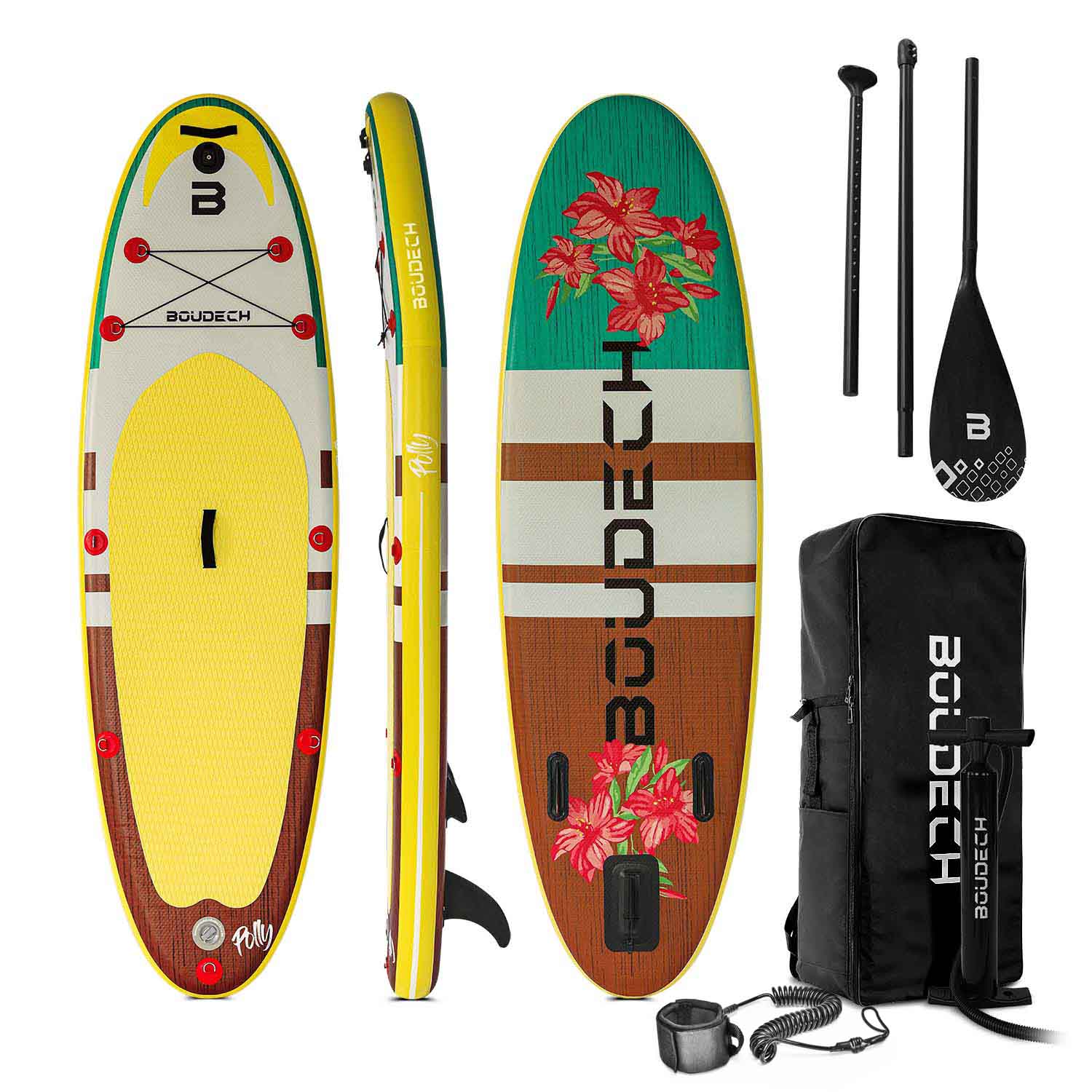 Stand Up Paddle Board Allround Polly Jungle - Tavola da SUP gonfiabile 275X80X15 cm con pagaia, cavigliera, gonfiatore, kit riparazione e borsa da trasporto. Idonea per principianti. Peso Max 140kg