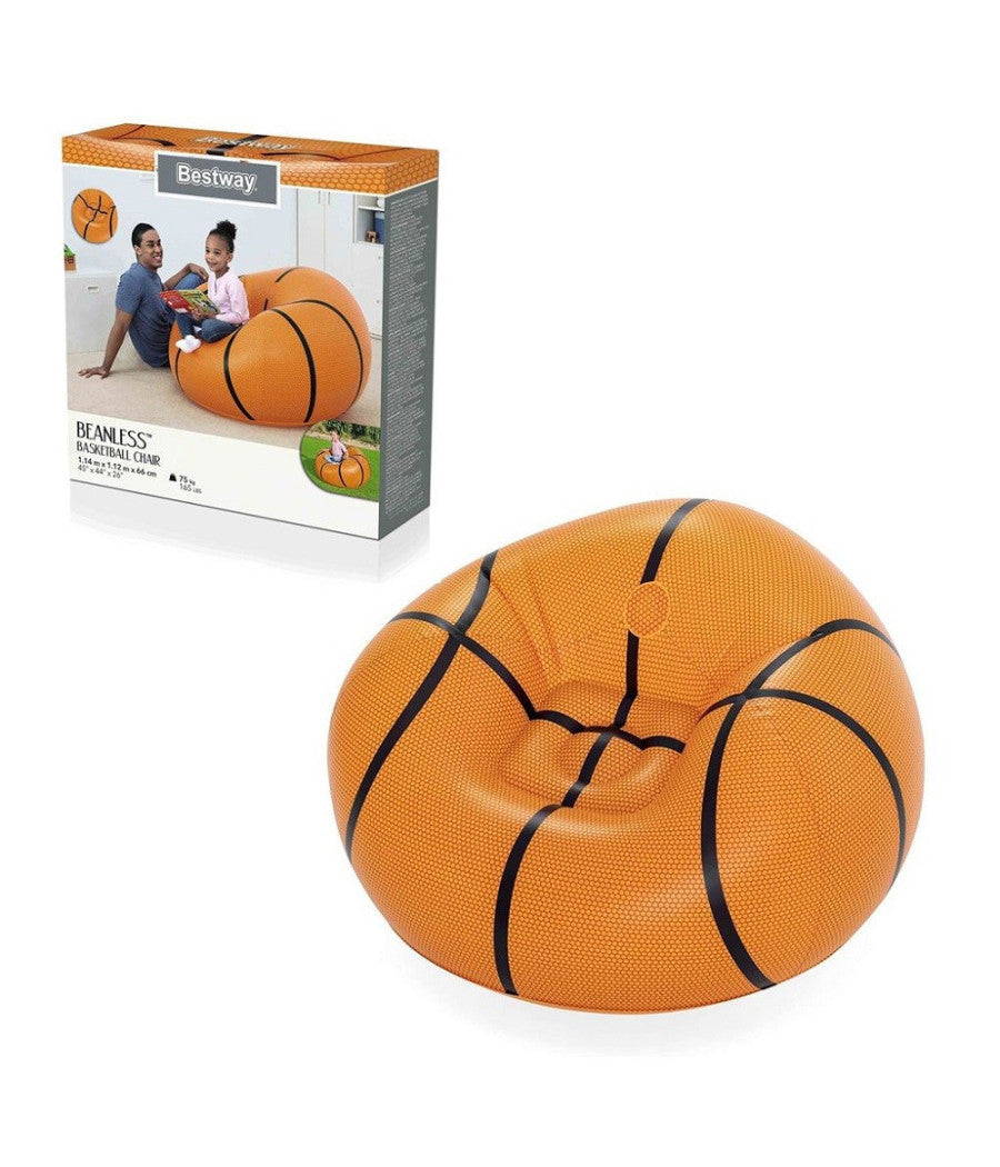 Poltrona Pouf Gonfiabile Design Palla Da Basket Bambini Ragazzi 114x112x66cm 75103         