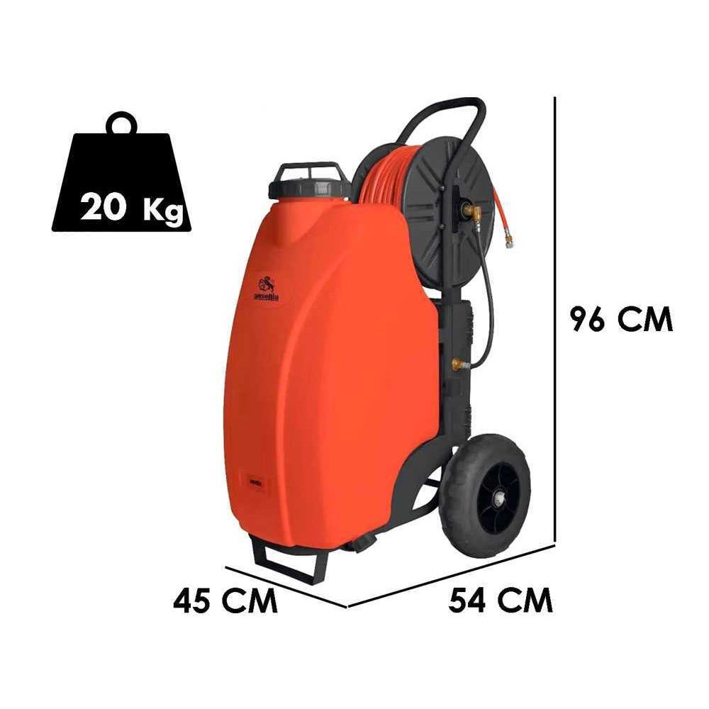 POMPA IRRORATRICE A BATTERIA 12V 8Ah CARRELLATA TROLLEY 45LT TUBO 50m AUSONIA 38017