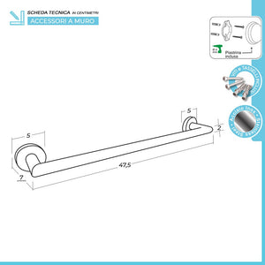 Porta asciugamani a muro 50 cm in acciaio inox satinato Galassia Kit di fissaggio incluso