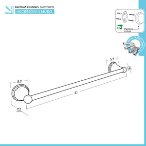 Porta asciugamani da muro 55 cm finitura bronzo Iris kit di fissaggio incluso