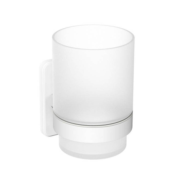 Porta bicchiere a muro in acciaio bianco e vetro satinato - Serie Blend cod 82257