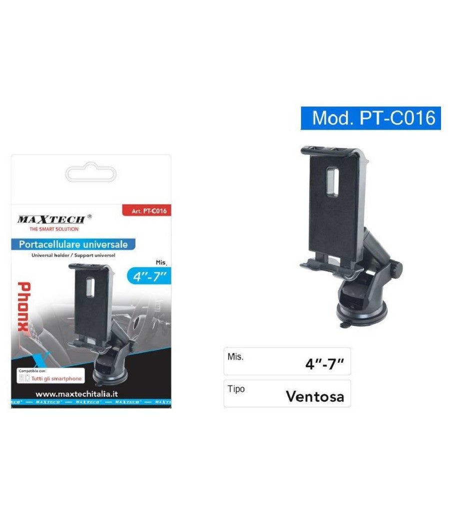 Porta Cellulare Da Auto Ventosa Smartphone Universale Navigatore Maxtech Pt-c016         