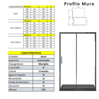 Porta Parete Doccia 140 cm 1 anta Scorrevoli con Profili Neri in Cristallo trasparente 6mm H195 Bonussi Sole