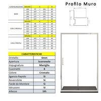 Porta Parete Doccia 142 cm 2 ante Scorrevoli Centrali in Cristallo Trasparente 6mm H195 Bonussi Tosca