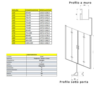 Porta doccia pieghevole ingresso centrale h195cm 6mm rea, misura 180