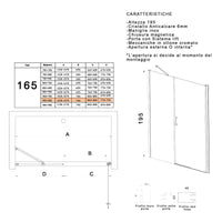 Porta doccia battente 6mm h195 anticalcare salema, misura 165