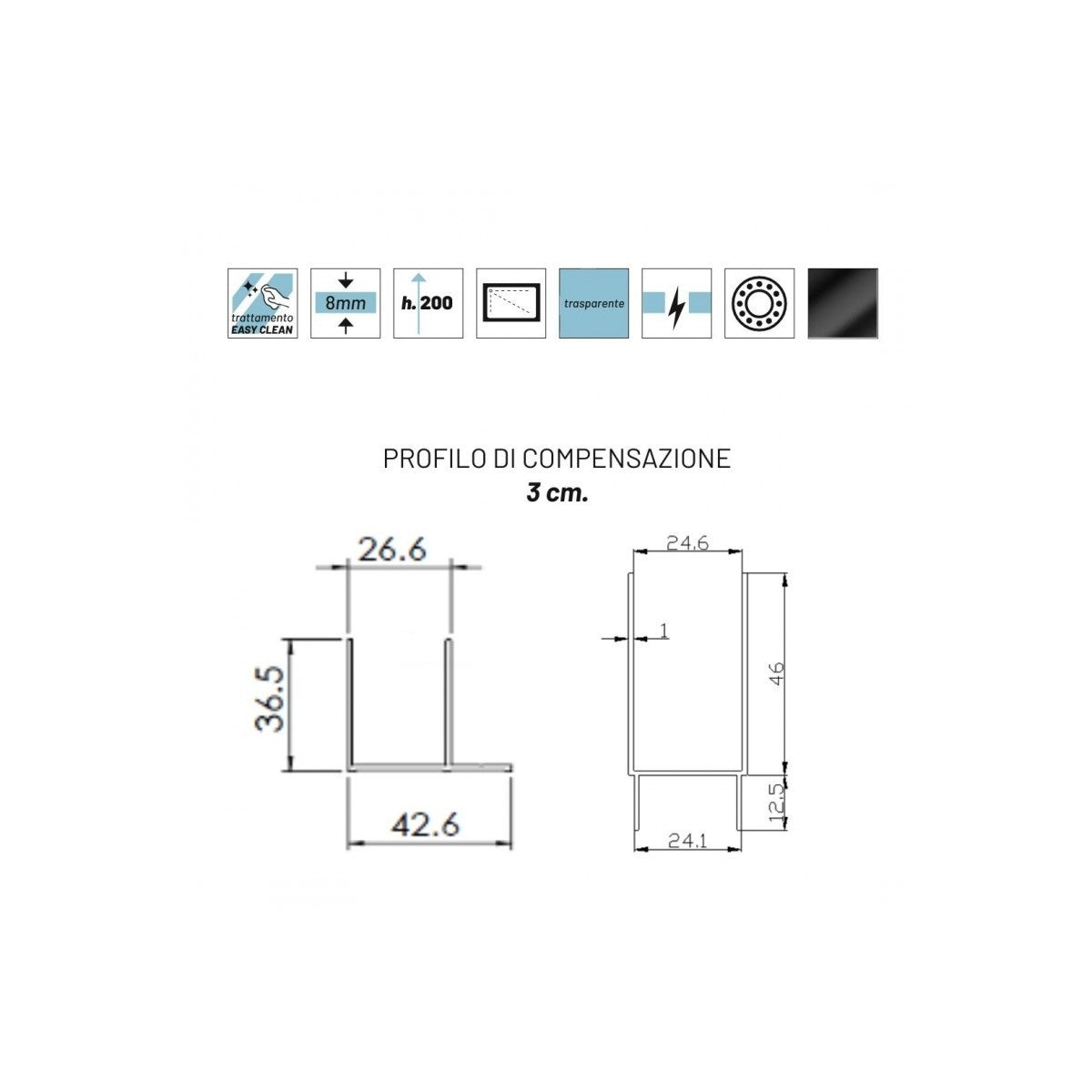 Porta doccia battente vetro trasparente anticalcare 8mm h195 like, dimensioni 120cm