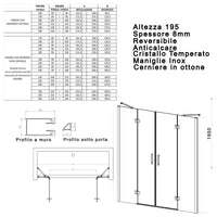 Porta doccia con due porte battenti trasparente 8mm regina, misura 230