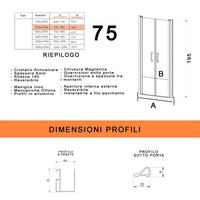 Porta doccia con due ante saloon in cristallo trasparente h195 6mm dobla, misura 75