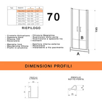 Porta doccia con due ante saloon in cristallo trasparente h195 6mm dobla, misura 70