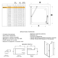 Porta doccia 2 lati porta pieghevole e lato fisso h195cm 6mm rea, misura 80x70