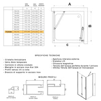 Porta doccia 2 lati porta pieghevole e lato fisso h195cm 6mm rea, misura 70x90