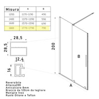 Porta doccia scorrevole 8mm h200 senza profili brenta, misura 120