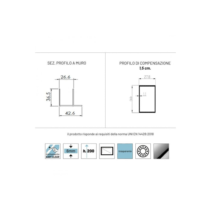 Porta doccia scorrevole trasparente anticalcare 8mm h200cm filanta one, dimensioni 110cm