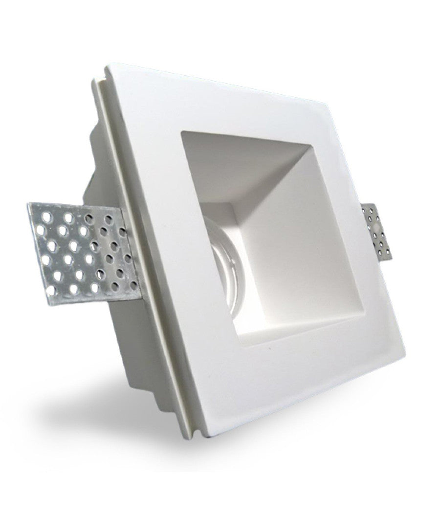 Porta Faretto Fisso In Gesso Ad Incasso Per Lampadine Gu10 Led Quadrato 12x12 Cm         