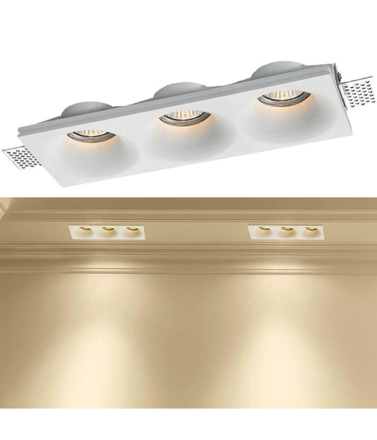 Porta Faretto In Gesso A Scomparsa 3 Led Fori Da Incasso Soffitto Verniciabile         