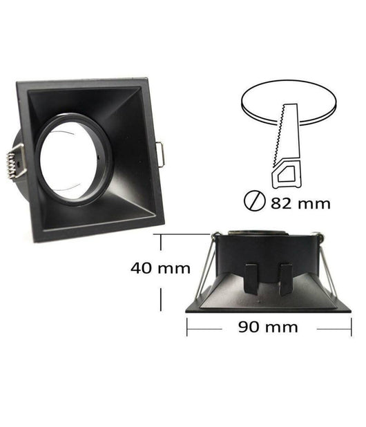 Porta Faretto Incasso Supporto Faretto Orientabile Quadrato Gu10 Foro 82 Mm P14  Nero       