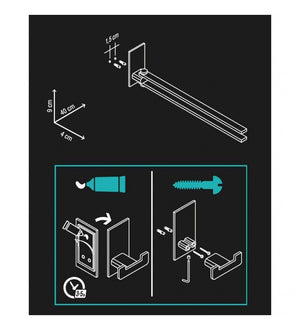 Porta salviette cm 30 serie flat - fissaggio ad incollo o con viti cod 76459