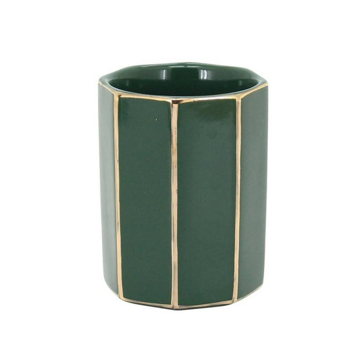 Porta spazzolini verde e oro in ceramica - Serie Smeraldo cod 82325