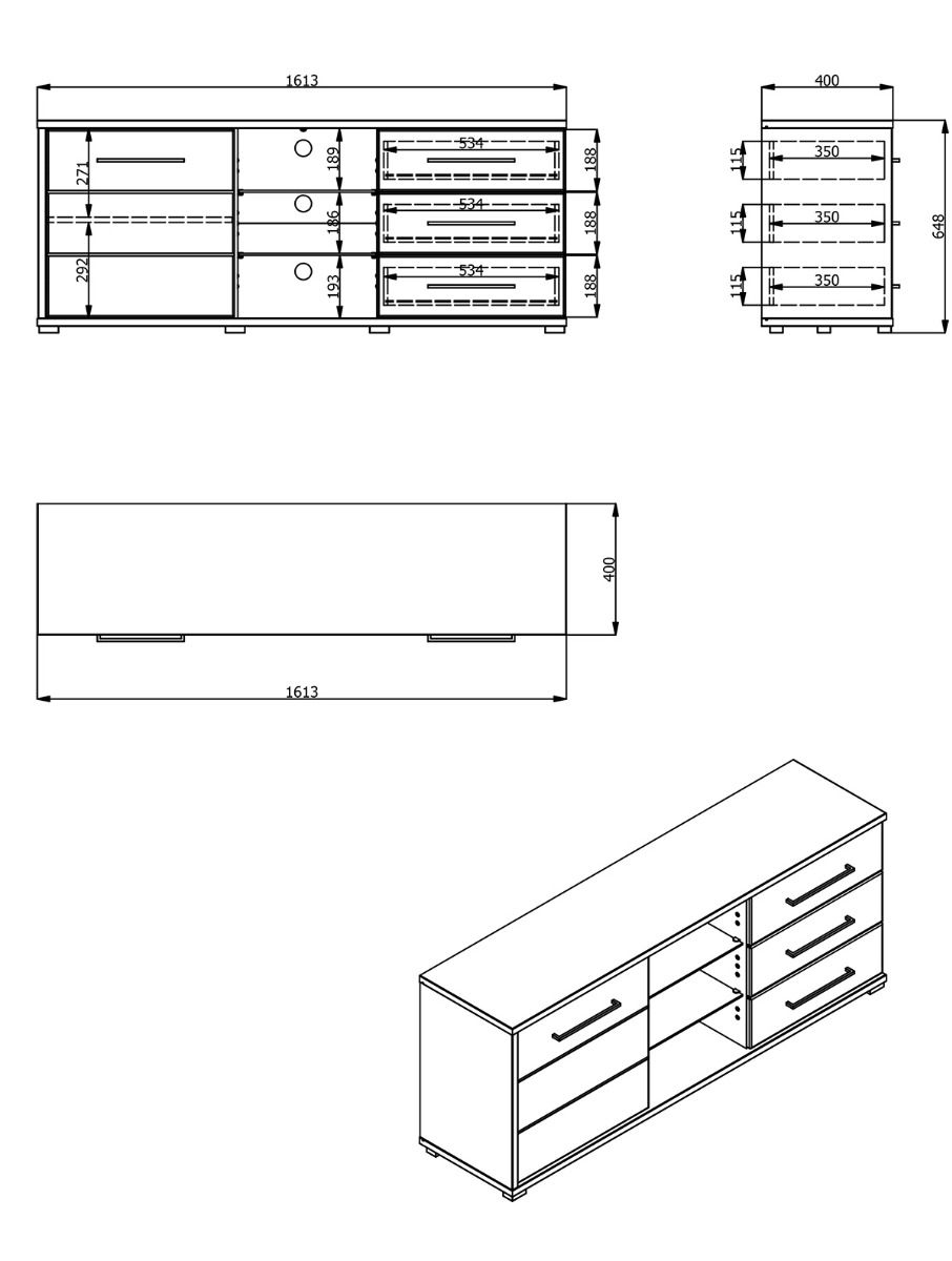 Porta tv 3 cassetti 1 anta, finitura Grigio grafite e Rovere ZFM46411011