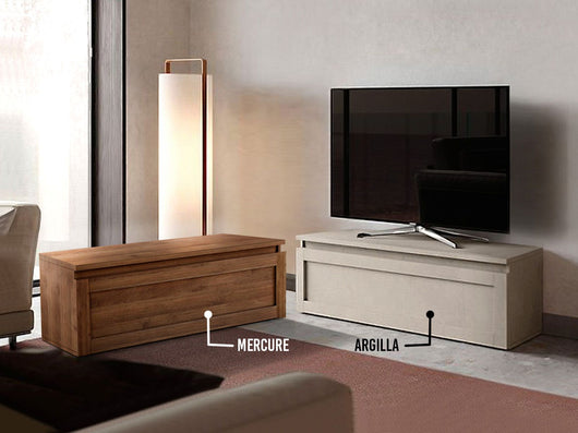 Base TV con un cassettone e frontale con telaio, finitura Argilla, ZLCINFNPENEW51