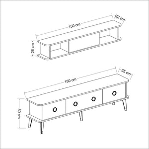 Porta tv con pensile effetto marmo nero particolari argento Bientv 180