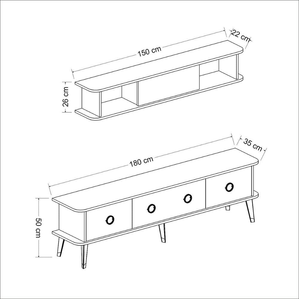 Porta tv con pensile effetto marmo nero particolari argento Bientv 180